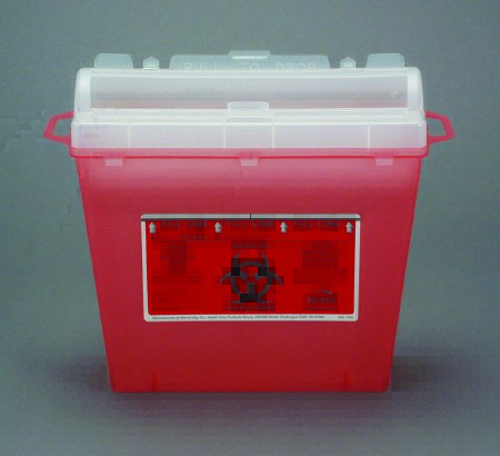 Sharps Container Bemis™ Sentinel 10 H X 5-1/4 W X 11 D Inch 1.25 Gallon Translucent Red Base / Translucent Lid Horizontal Entry Rotating Lid (1/EA 32/CS) by Bemis Health Care  ID 175-030